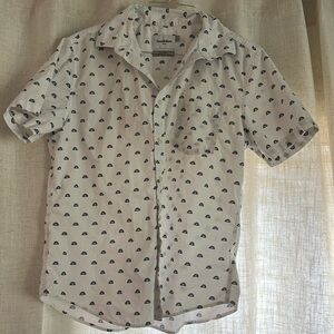 Goodfellow & Co white patterned short sleeve button down L 100% cotton